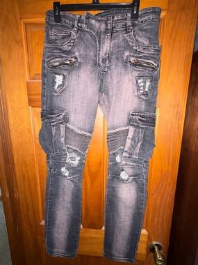 Balmain Black and Pink Washed Denim Jeans